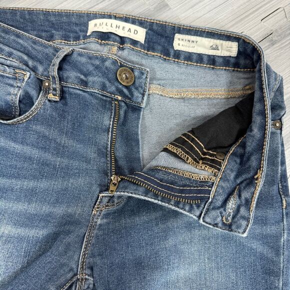 Bullhead Mid Rise Y2K Skinny Jeans Distressed Blue Juniors 5 - Picture 6 of 13